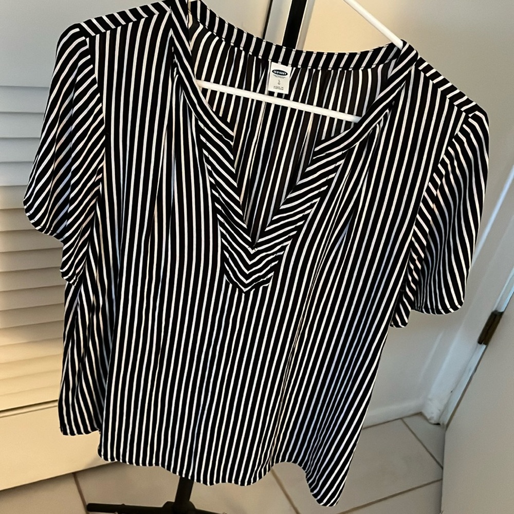 Old Navy Black and White Striped Blouse